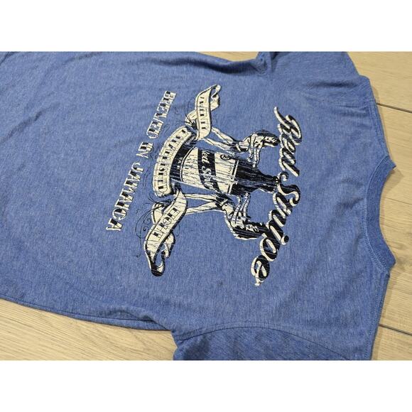 Red Stripe Brewing T Shirt Mens Medium Jamaican Beer Graphic Two Sided SS Blue - Picture 5 of 7
